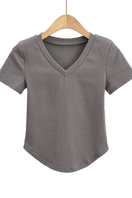 3 Colorway Solid Color v Neck Short Sleeve Casual Fashion Women t Shirt