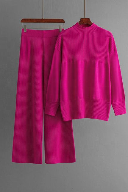 High-grade Casual Two-piece Knit Fashion Set Women's Autumn Winter Long Sleeve Sweater + High Waist Slimming Slacks