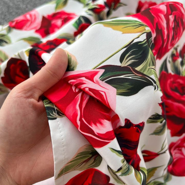 Estilo retro vestido estampado para mulheres no verão com uma cintura plissada a linha em torno do pescoço saia sem mangas