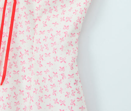 Floral Print pink Color Front Lace up Strapless Casual Fashion Summer Mini Dress for Women