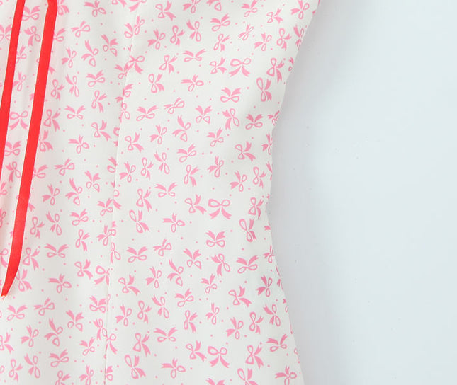 Floral Print pink Color Front Lace up Strapless Casual Fashion Summer Mini Dress for Women