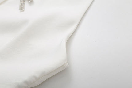 White Color Front Bow Tie With Beading Back Hollow Out Casual Fashion tank Top for Women