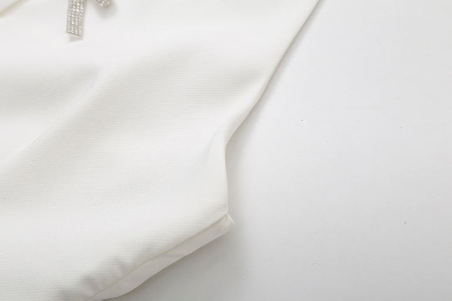 White Color Front Bow Tie With Beading Back Hollow Out Casual Fashion tank Top for Women