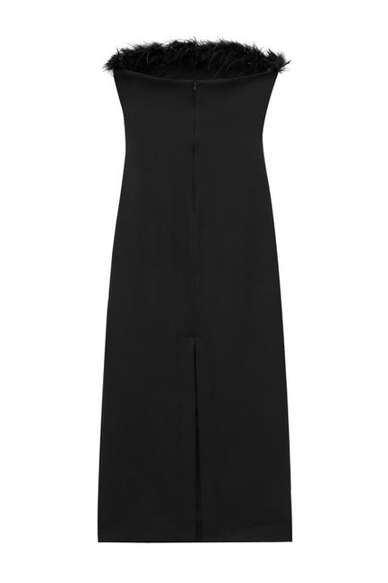 Strapless Black Color Feather Pleated Hot Sale Casual Fashion Midi Dress for Women