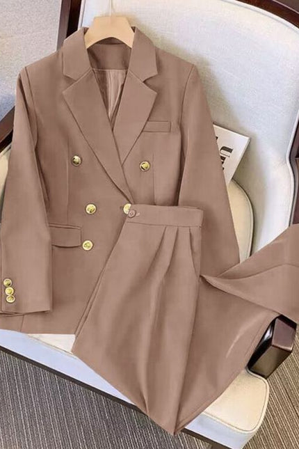 Fashionable Women Two Piece Set Coat + Pants Suits Solid Color Suit Coat Blazer Pants Set Spring Autumn Lady Office Casual Suits