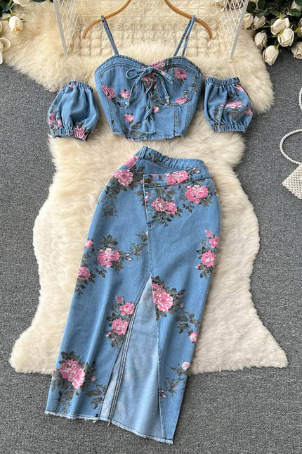 Camisola sem alças colete cintura alta Split meia saia do corpo duas peças conjunto feminino