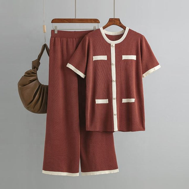 Women's Plus Size Suit Women's Sweater Loose High Waist Wide Leg Pants Fashion Two-piece Set