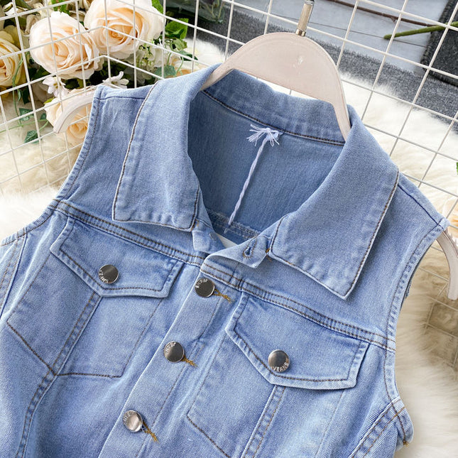 Retro Buckle Ties Waist Straight Wide Leg Pants Denim Jumpsuit