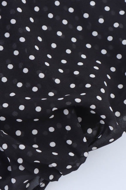 Bow Tie Collar Black Color Polka Dot Print Long Sleeve Casual Fashion Tops Blouse for Women