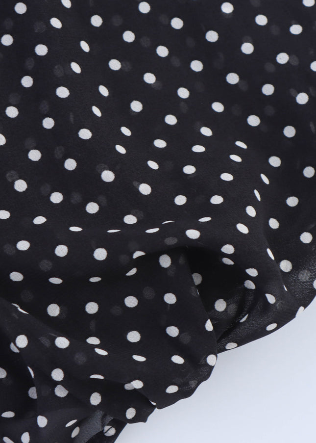 Bow Tie Collar Black Color Polka Dot Print Long Sleeve Casual Fashion Tops Blouse for Women