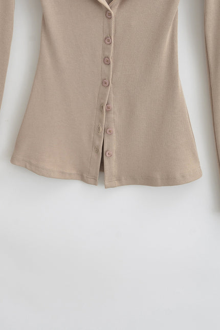 2 Colorway Solid Color Buttons up Long Sleeve Casual Fashion Women t Shirt