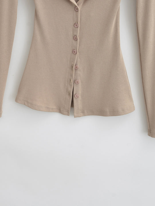 2 Colorway Solid Color Buttons up Long Sleeve Casual Fashion Women t Shirt