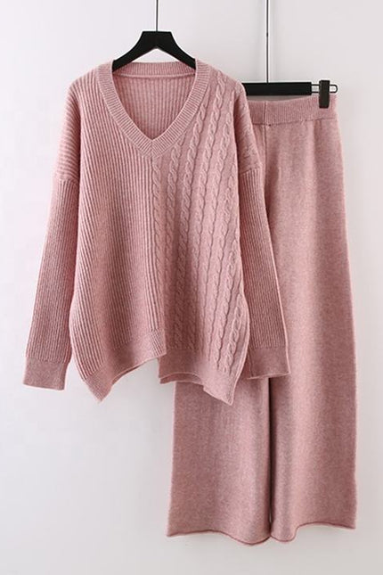 Fall and Winter New Irregular Sweater Set Loose Fashion Knitted Wide Leg Pants Two Piece Set