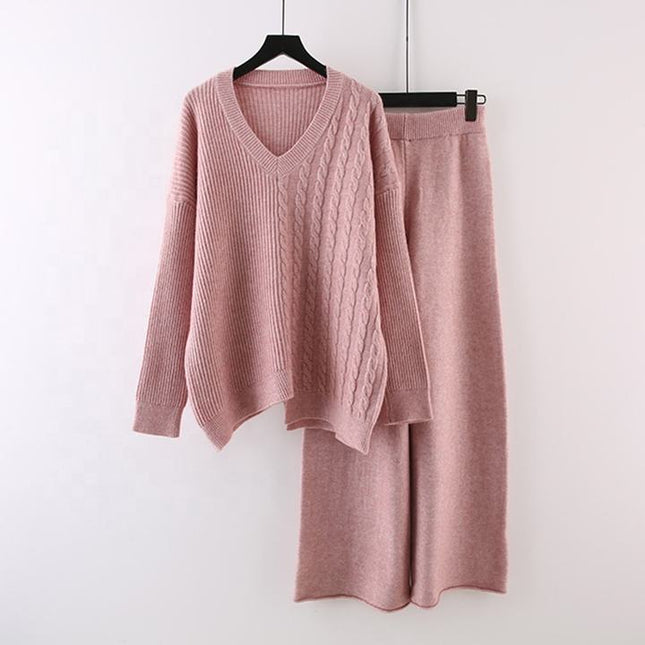 Fall and Winter New Irregular Sweater Set Loose Fashion Knitted Wide Leg Pants Two Piece Set