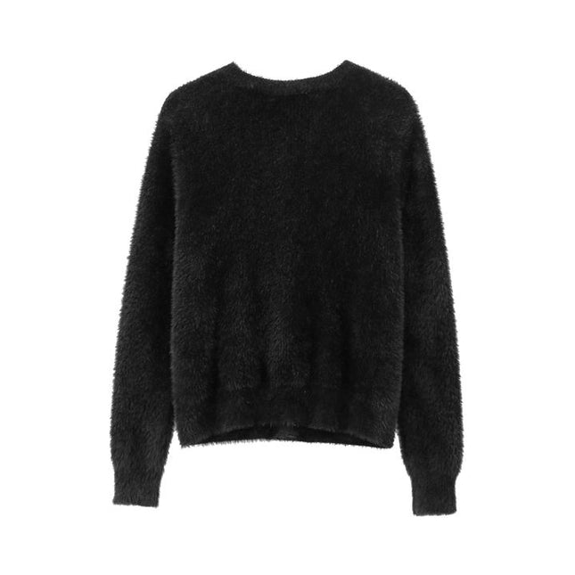 Crew Neck Single Breasted Black Color Long Sleeve Knitted Casual Fashion Cardigan Sweater for Women