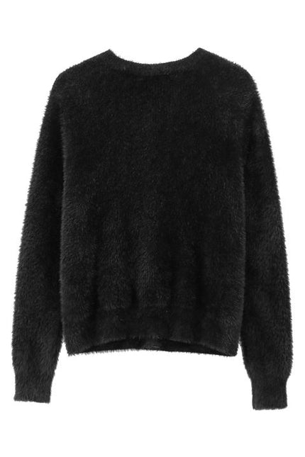 Crew Neck Single Breasted Black Color Long Sleeve Knitted Casual Fashion Cardigan Sweater for Women