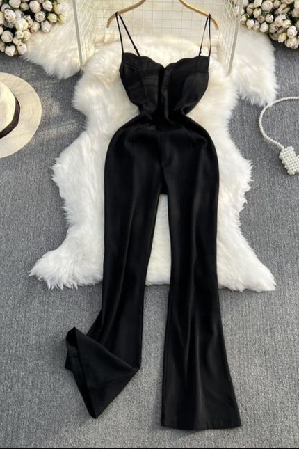 2025 V-neck Casual High Waist Slimming Jumpsuit Loose Flared Wide Leg Long Pants