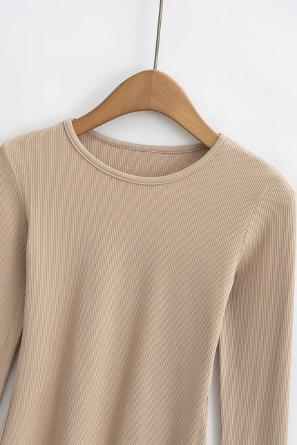 4 Colorway Crew Neck Solid Color Long Sleeve Casual Fashion Knitted t Shirt for Women