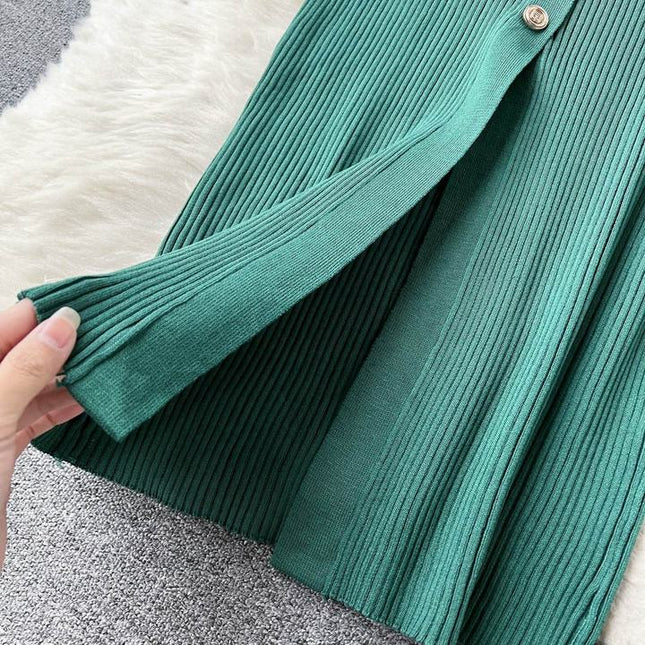 Autumn Winter V-Neck Long Sleeve Knitted Tight Fitting Slim Fit Women Clothes Casual Dress