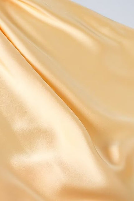 Back Hollow Out Beige Color Sleeveless Silky Casual Fashion Long Satin Halter Dress for Women