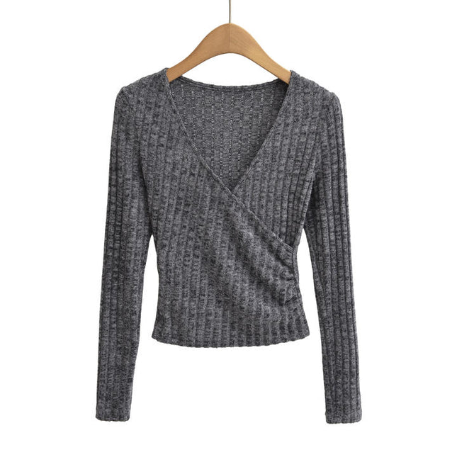 4 Colorway v Neck Long Sleeve Solid Color Casual Fashion Women t Shirt