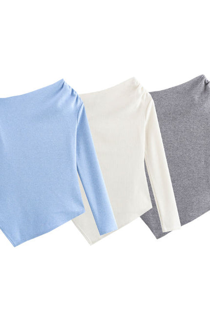 3 Colorway Solid Color Long Sleeve Asymmetrical Design Casual Fashion Tops Blouse Shirts for Women