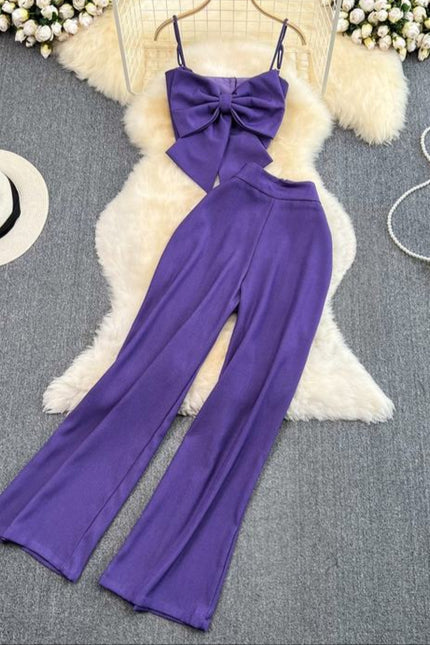 Casual Set of Female Casual Pants Pants Two-piece Bow Top Set
