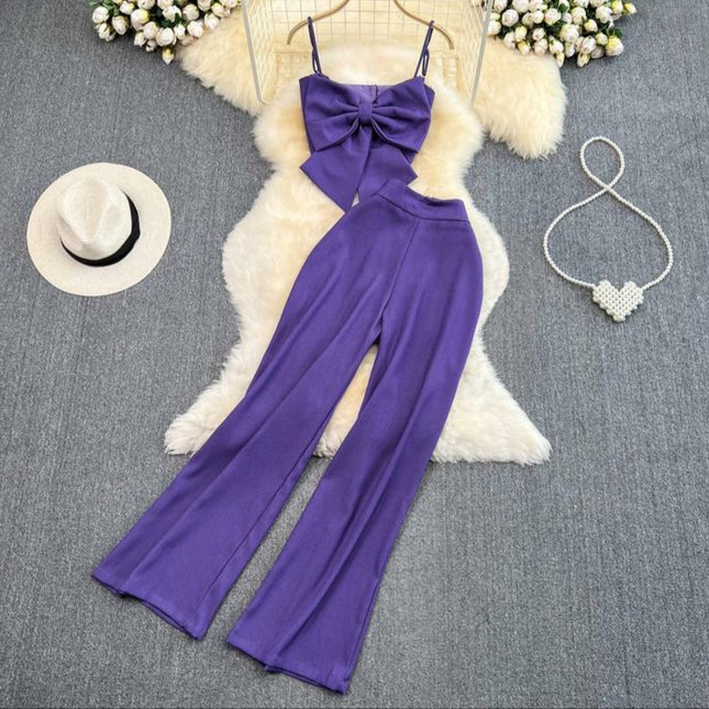Casual Set of Female Casual Pants Pants Two-piece Bow Top Set