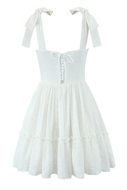 2 Colorway Solid Color Shoulder Strap Embroidery Casual Fashion Cotton Mini Dress for Women