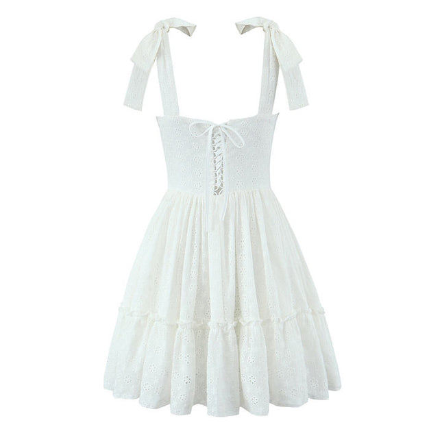 2 Colorway Solid Color Shoulder Strap Embroidery Casual Fashion Cotton Mini Dress for Women