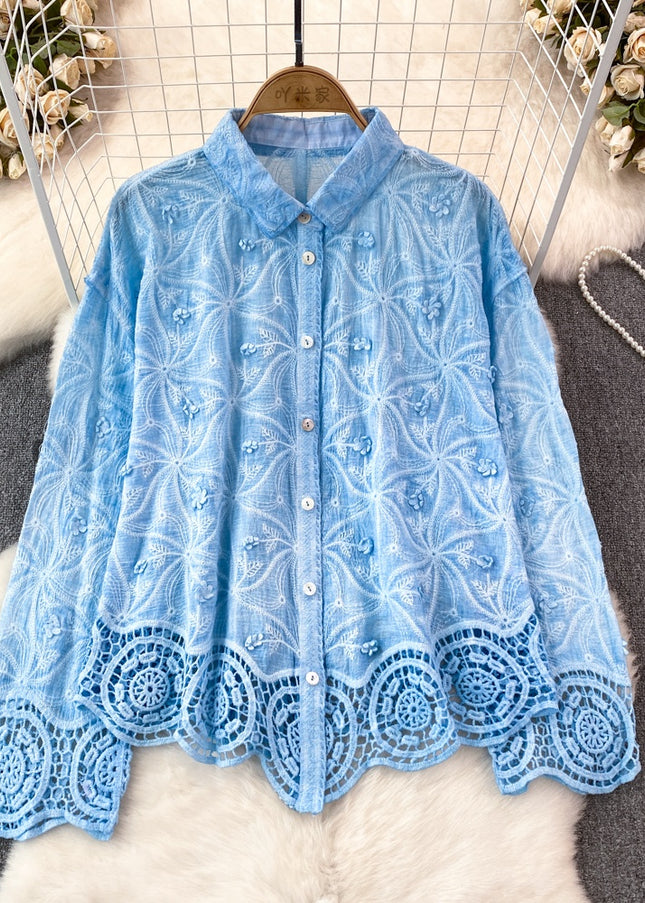 Spring and Autumn Fashion Long Sleeve Stereoscopic Flower Lace Splicing Shirt Women's Casual Tops