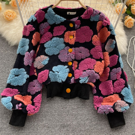 Fall Three Dimensional Flower Single Breasted Cardigan Women'S Winter Jackets Woman Coats for Ladies