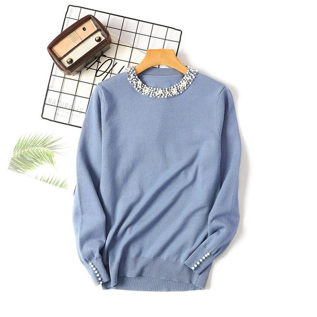 Wholesale New Autumn Winter Beaded Pullover Sweater Women's Round Neck Long-sleeved Sweater Loose Thin Sweater