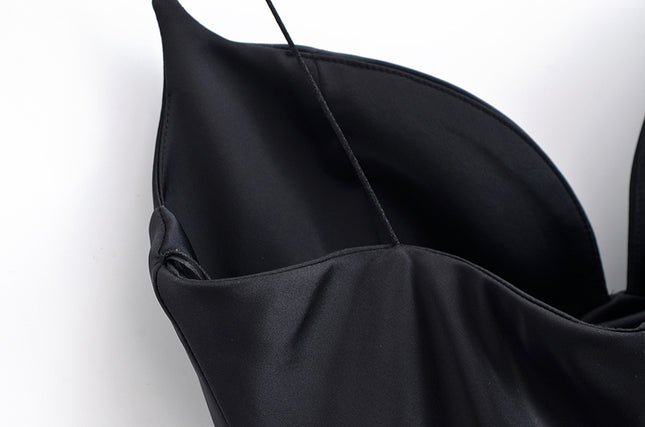 Spaghetti Strap Solid Color Back Hollow Out Casual Fashion Long slip Dress for Women