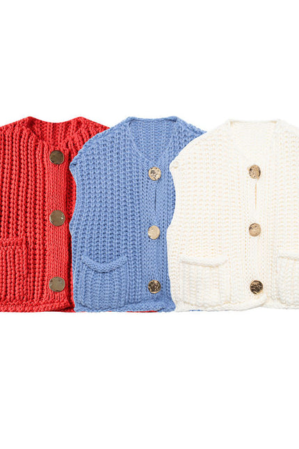 3 Colorway Single Breasted Solid Color v Neck Casual Fashion Sweater Vest for Women