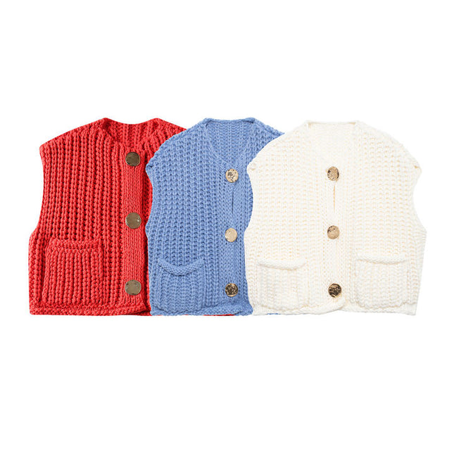 3 Colorway Single Breasted Solid Color v Neck Casual Fashion Sweater Vest for Women