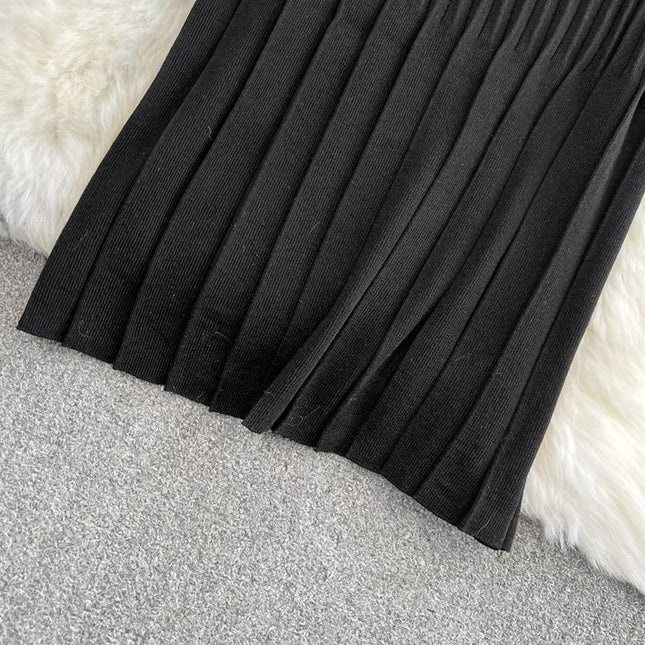 Summer Clashing Color Round Neck Zipper Waisted Knit Tight Casual Dresses