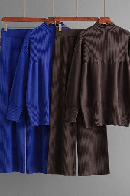 High-grade Casual Two-piece Knit Fashion Set Women's Autumn Winter Long Sleeve Sweater + High Waist Slimming Slacks