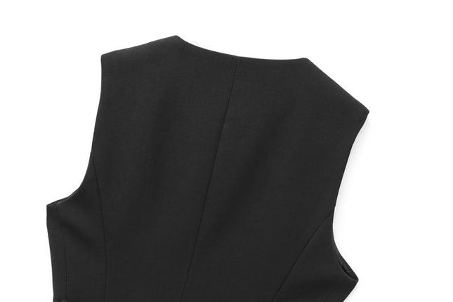 Crew Neck Sashes Buttons up Sleeveless Black Color Casual Fashion Women's Vests & Waistcoats