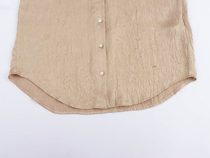 Turn Down Collar Long Sleeve Khaki Color Buttons up Casual Fashion Tops Blouse for Women