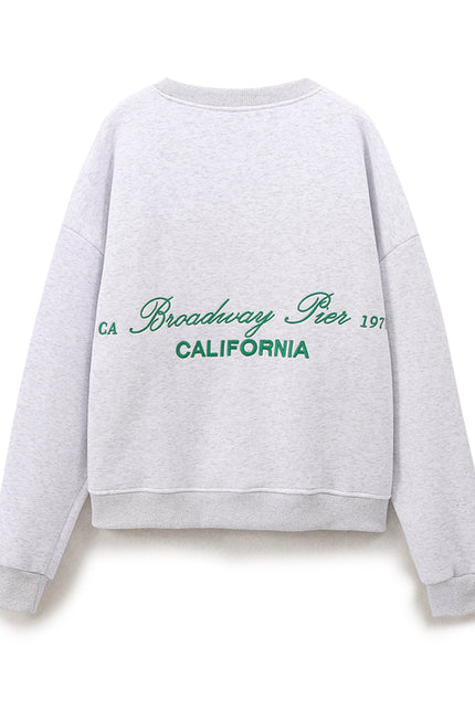 Crew Neck Gray Color Letter Embroidery Long Sleeve Casual Fashion Women Sweatshirt