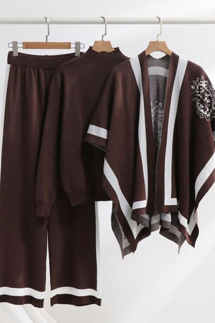 Fashion Knitting Muslim Women Shawl Three Pieces Sets Muslim Clothing