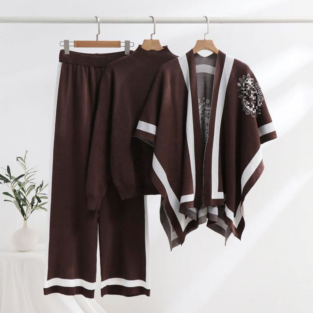 Fashion Knitting Muslim Women Shawl Three Pieces Sets Muslim Clothing