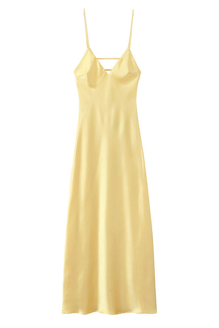 5 Colorway Solid Color Spaghetti Strap Hot Sale Back Hollow Out Casual Fashion Long slip Dress for Ladies