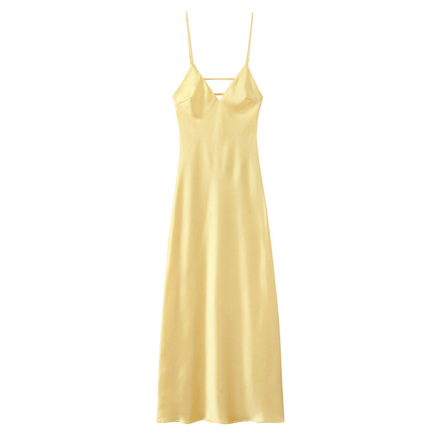 5 Colorway Solid Color Spaghetti Strap Hot Sale Back Hollow Out Casual Fashion Long slip Dress for Ladies