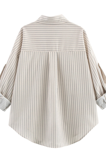 2 Colorway Turn Down Collar Long Sleeve Buttons up Striped Print Casual Fashion Tops Blouse for Women