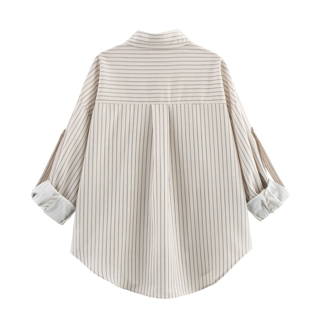 2 Colorway Turn Down Collar Long Sleeve Buttons up Striped Print Casual Fashion Tops Blouse for Women