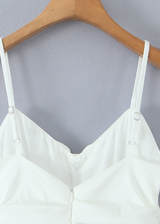 Spaghetti Strap White Color Bow Tie Casual Fashion Mini slip Dress for Women