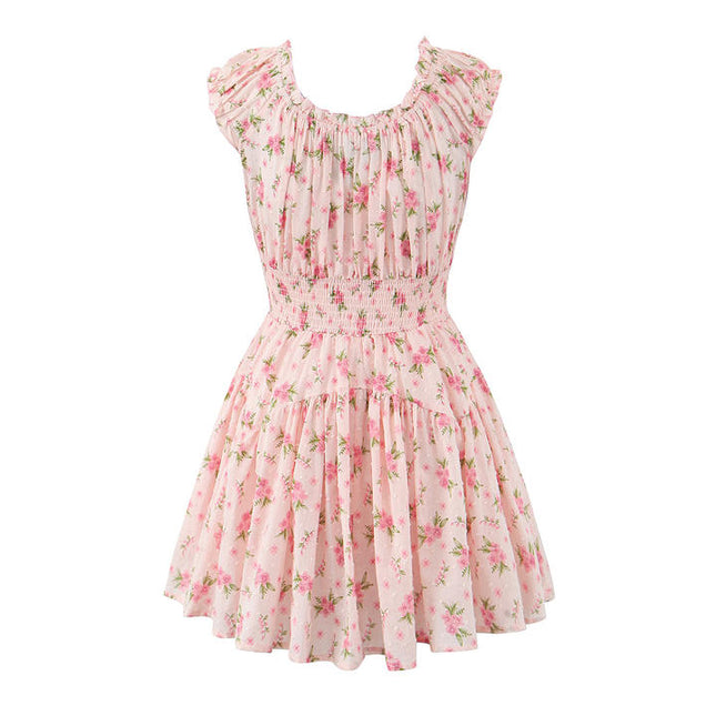 Floral Print Sleeveless square Collar pink Color Casual Fashion Summer Mini Women Dress