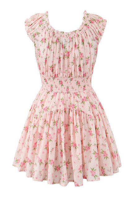 Floral Print Sleeveless square Collar pink Color Casual Fashion Summer Mini Women Dress
